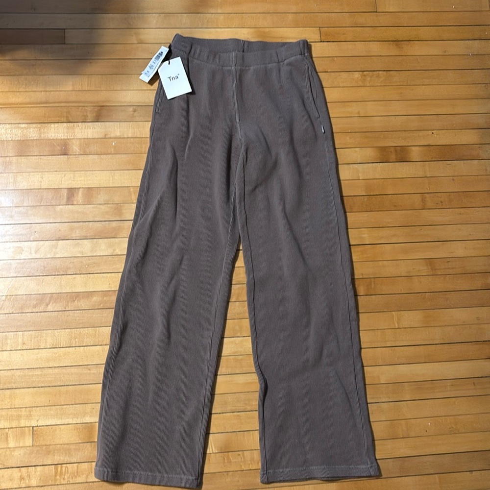 Aritzia TNA Wide Leg Waffle Sweatpant in Brown